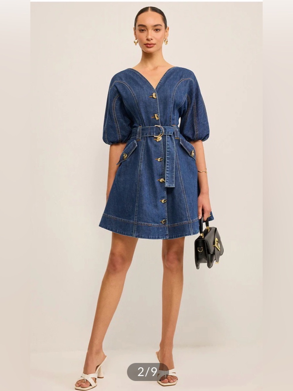 Commense Pocketed Belted Denim Dress